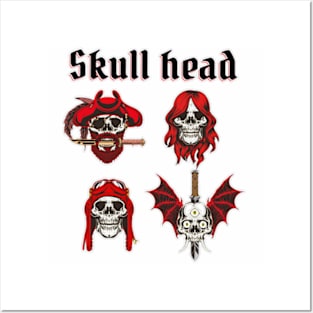 head skull retro red Posters and Art